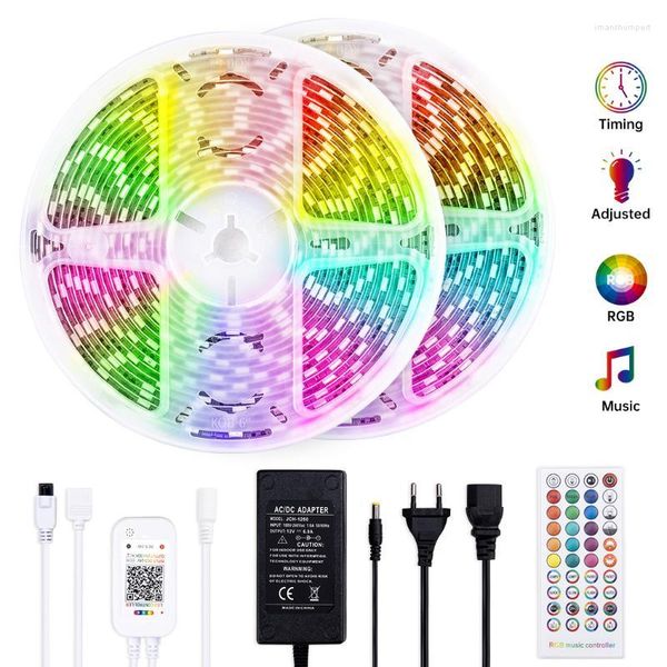 Bandes lumineuses LED Bande lumineuse WIFI Contrôleur Bluetooth Synchronisation avec la musique Rythme DC 12V SMD Flexible RVB Bande Ruban Téléphone APP Contrôle LampeLED LEDLED