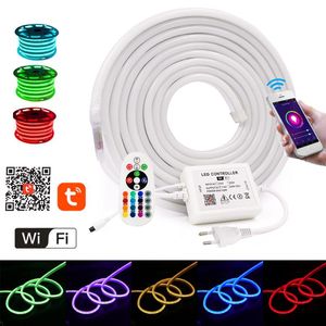 Strips LED Neon Light EU 220V Waterdichte WiFi Bluetooth Regel Lint Tape Flexibel 2835 Strip Stripled Stripled Sloed