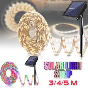 Strips LED Solar Power 5m 150 LED Strip Licht SMD2835 Flexibele verlichtingslint tape 8 Modi Waterdichte achtergrondverlichting Garden Decorled