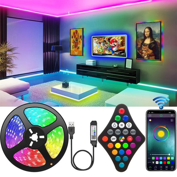 Bandes LED bande lumineuse RGB Wifi USB contrôle infrarouge Bluetooth Flexible adapté à la pièce TV rétro-éclairage