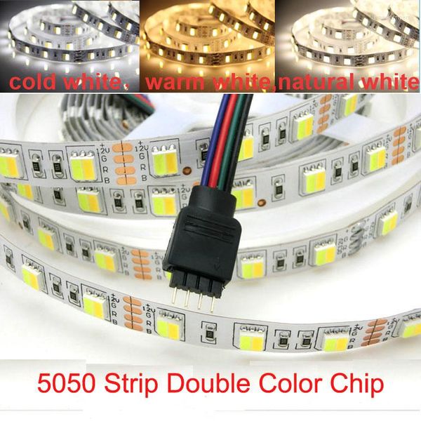 Bandes LED bande SMD Double couleur puce température réglable blanc chaud 60 LED s/m 5 m/rouleau DC12V étanche