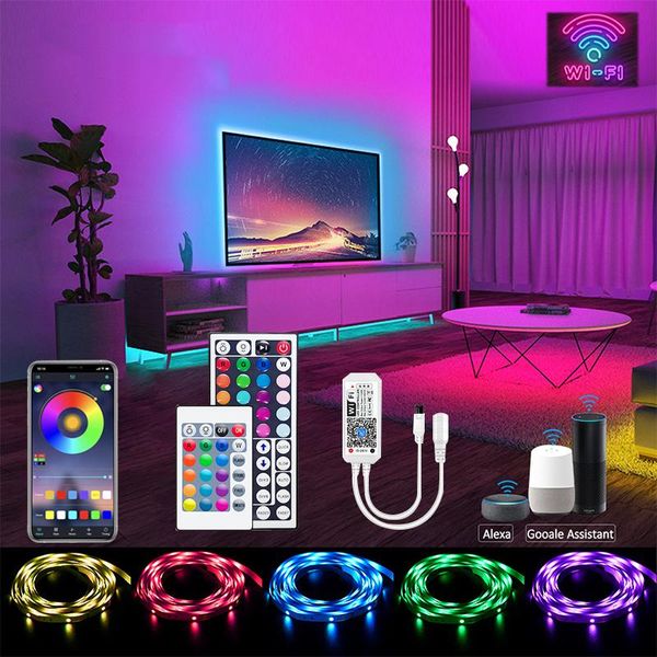 Strips LED WiFi Alexa Strip RVB Tape US / EU / AU / UK PLIG Light SMD 44KEY LEDS POUR TV Ordinateur