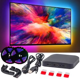 Strimes Smart Ambient TV LED Backlight 4K 1.4 2.0 HDMI Disposice Sync Box et WS2812B 5050 RGBIC Strip Light Kit pour 2465 pouces PS4 Xbox