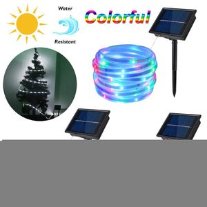Strips Solar RGB LED Strip Lichte tape Fairy Garlands 5m/100leds Outdoor Waterdicht voor thuisfeest Kerstmis Tree Decor Holiday Lampled