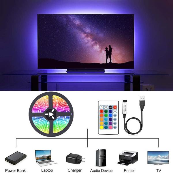 Tira de tiras 1M-30M Bluetooth USB Control remoto por infrarrojos Luz flexible con diodo DC5V Retroiluminación de TV Adecuado para HomeLED StripsLED LED