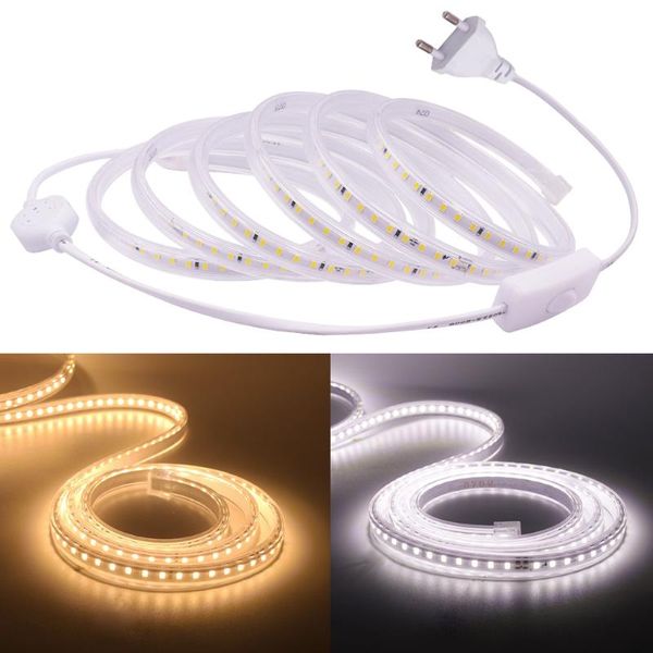 Bandes Bande lumineuse 220 V 2835 LED étanche bande haute luminosité 120 LED s/m Flexible cuisine utilisation extérieure jardin avec interrupteur LED