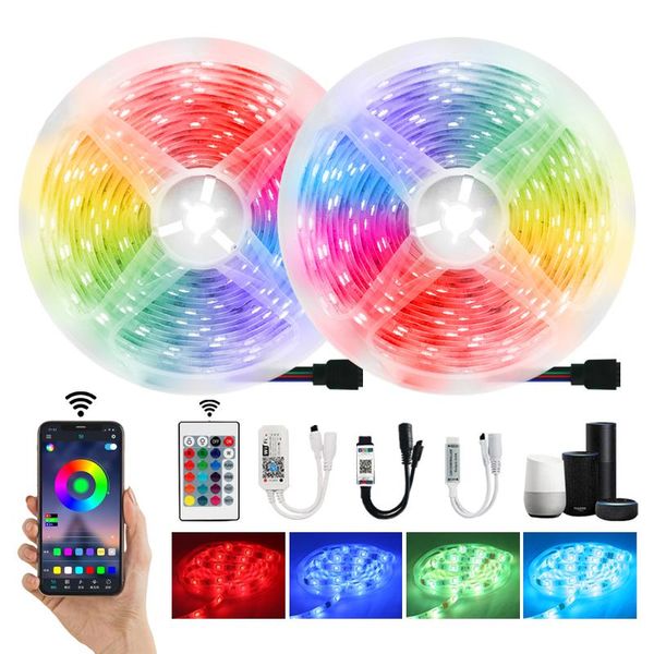 Tiras de Luces, enchufe de EE. UU., RGB, impermeable, cinta Flexible, CC, Wifi, cinta, diodo, decoración de dormitorio, Luces, BluetoothLED, tiras LED