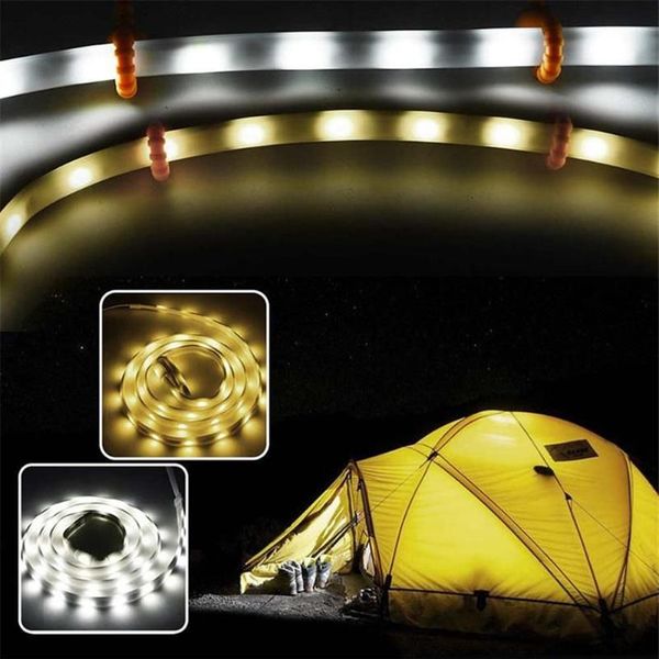 Tiras de tienda impermeables para acampar al aire libre, tira de luces LED, lámpara blanca cálida, portátil, Impermeable, Flexible, cinta de neón, luces de linterna 342O