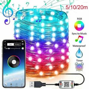 Strips USB LED String Licht App Control Lamp Waterdichte Outdoor Fairy Lights for Christmas Tree Decor Bluetooth-compatibel