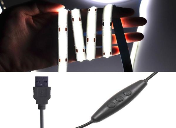 Tiras USB Powered 5V Tira de COB flexible con atenuador 1m 2m 3m Barra de luz de cinta LED suave 3000K 4000K 6000K Rojo Azul Verde Color Decor4038879