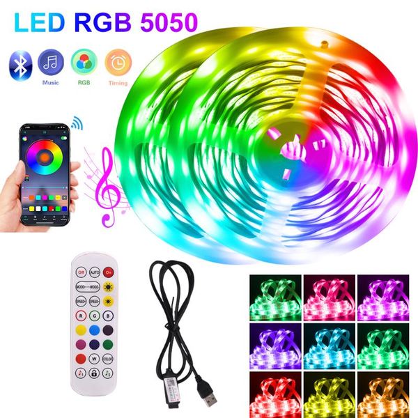 Bandes LED Bluetooth alimentées par USB RGB SMD DC5V néon pour la décoration de la maison Gamer armoire ordinateur ruban Flexible