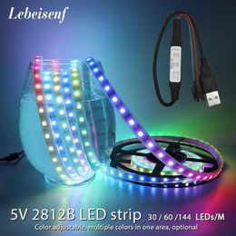 Strips USB RGB WS2812B LED Strip Adresseerbare Pixel Tape Met Controller Voor TV Terug Onder Kast Licht DC5V 1m 2m 3m 4m 5m322d