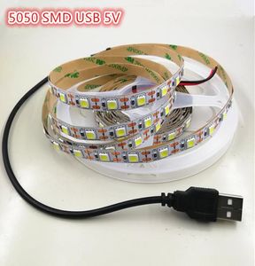 Tiras Volt Interfaz USB Cinta adhesiva LED Lámpara de luz de tira SMD 50 CM 1 M 2 M 3 M 4 M 5 M 60 LED / m Luces de escritorio de TV Blanco cálido Tiras LED rojas Tiras LED