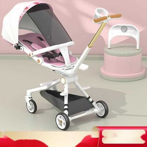 La poussette peut s'asseoir, s'allonger et se plier, chariot bidirectionnel pour bébé, paysage élevé, anti-renversement à quatre roues