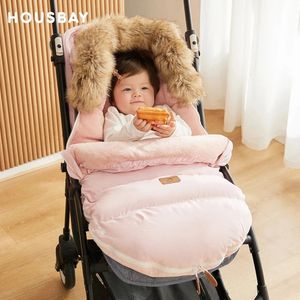 Wandelwagen Voetenzak Winter Babyslaapzak In Kinderwagen Afneembare Dikkere Bontkraag Warm Flanel geboren Baby Envelop 231227