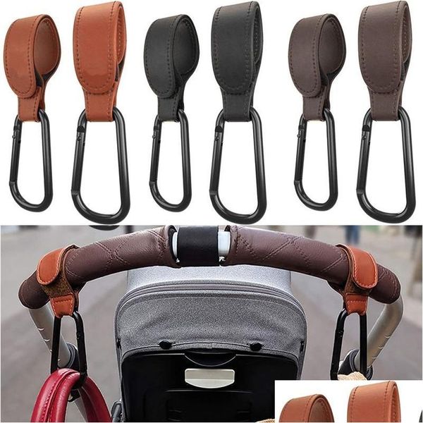 Pièces de poussette Accessoires Pièces de poussette Accessoires Pu Cuir Bébé Crochet Cintre Mti-Fonction 360 ​​degrés Organisateur de chariot rotatif Pra Dhvjf