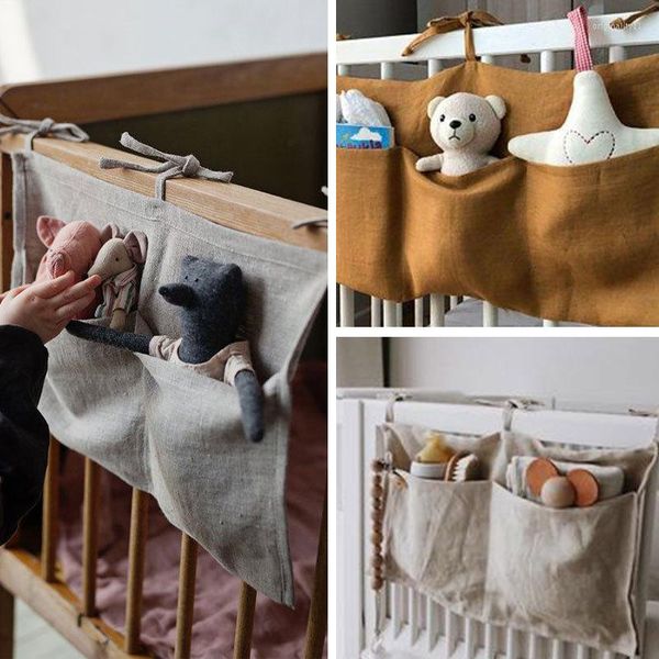 Poussette pièces bébé lit suspendu sacs de rangement coton né berceau organisateur jouet couche-culotte poche pour ensemble de literie accessoires