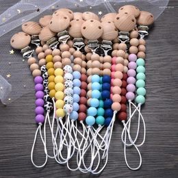 Stroller -onderdelen Baby Siliconen Pacifier Clips Round Beech houten kralen Dummy Holder Clip voor TEETER NURTING Chew Toys Soothing Nipple Chain