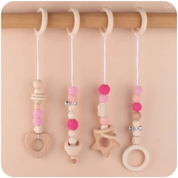 Pièces de poussette, jouet suspendu en bois, pendentif d'activité de gymnastique pour bébé, sensoriel pour nourrissons, ensemble de 4 pièces, cadeaux de naissance
