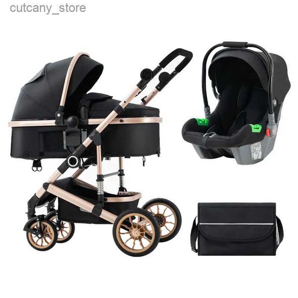 Cochecitos # 2023 Cochecito de bebé de paisaje alto 3 en 1 con asiento de coche y cochecito, juego de cochecito infantil de lujo, asiento de coche para bebé recién nacido, carrito L240317