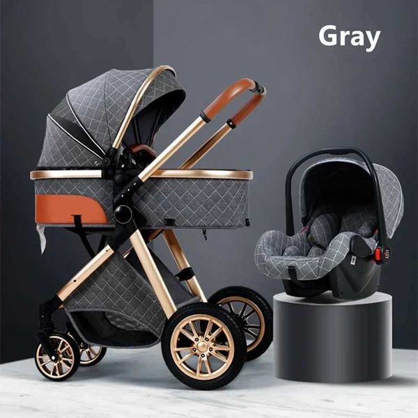 Poussettes # 2023 Luxury Baby Poustre 3 en 1 poussette de nourrisson Set portable Réversible haut paysage chariot bébé chariot de voyage Pram 6gifts T240509