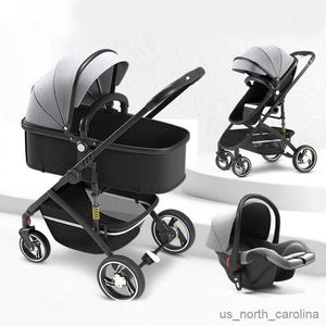 Strollers# 2023 NIEUWE BABY STROLLER 3 In 1 met autostoel Luxe draagbare babywagen Baby Stroller 3 in 1 multifunctionele mand Stroller R230817
