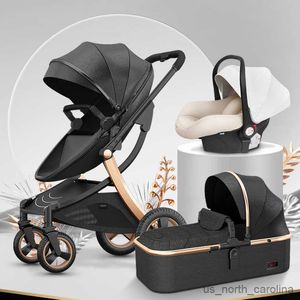 Strollers# 2023 Nieuwe Baby Stroller 3 in Bassinet en Car Seat Leather Hoogwaardige luxe kinderwagen voor pasgeboren koets R230817