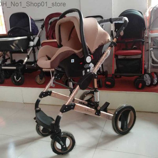 Cochecitos # 3 en 1 Cochecito de bebé Vista alta con asiento de seguridad para el automóvil Carro bidireccional para recién nacidos Luz de cuatro ruedas Traje de alta gama suave Q231215