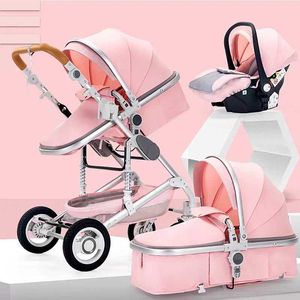 Strollers# 3-in-1 kinderwagen met autostoelen luxueuze multifunctioneel roze vouwen Q240429