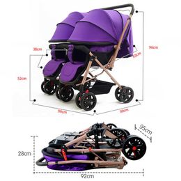 Porte-pousseurs # 56cm Highlanscape Twins Porte-poussette Cadre en acier en carbone Pram côté par 2 voies Poussez le chariot pour enfants avec moustique net {catégorie} Q240429