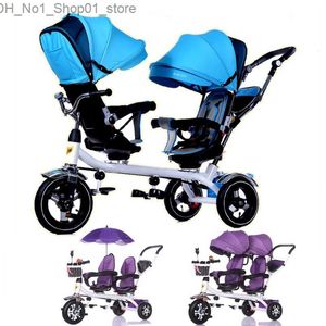 Kinderwagens # Anti-UV zonnescherm Tweeling Kinderwagen Dubbele driewieler Trolley Roterende draaibare stoel Kinderwagens Twee kinderwagens Dubbele wandelwagen Q231215