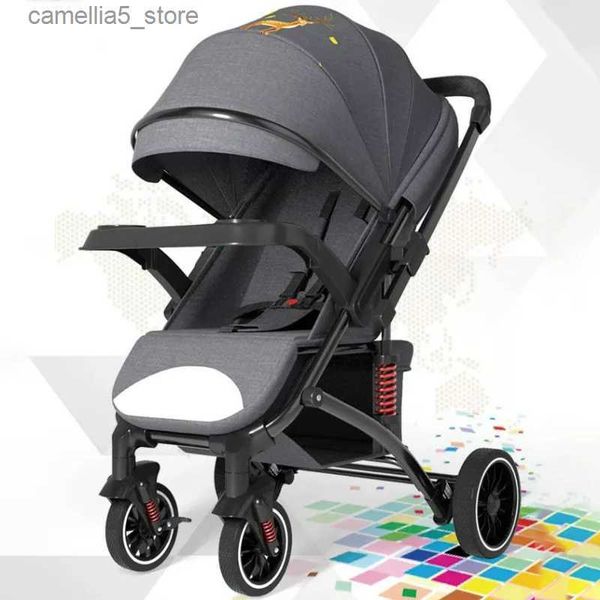 Poussettes # Bébé chariot assis et couché léger pliable bidirectionnel bébé poussette absorbant les chocs Simple nouveau-né bébé voiture haute vue poussette Q231116