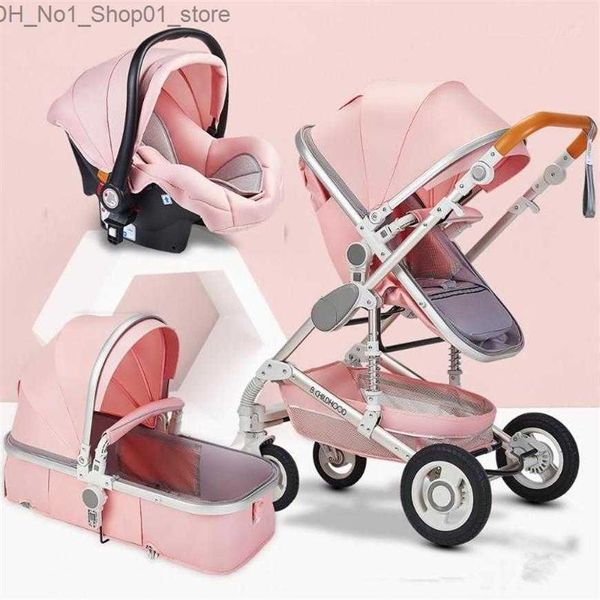 Cochecitos # Cochecito de bebé 3 en 1 moda de buena calidad High Landscape Mom Pink Stroller Travel Pram Carriage Basket Baby Car Seat y Troll243Q Q231215