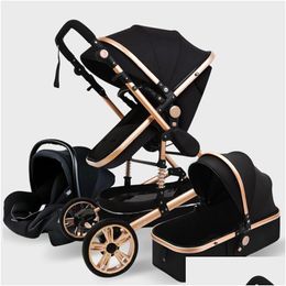 Strollers# Baby Stroller 3 In 1 Echte draagbare koetsvouw PRAM ALUMINIUM FRAME DROP Levering Kids Maternity Strollers Dhiuc Q240429