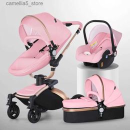 Poussettes # Poussette bébé 3 en 1 landau en cuir Pu avec siège auto voyage pliable poussettes nouveau-né pour bébé et enfant en bas âge landau de luxe Q231116