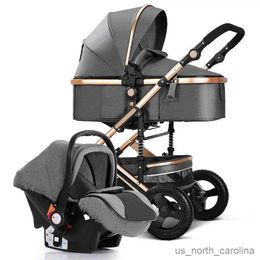 Strollers# Baby Stroller 3 In 1 Strollers Four Wheels Baby Pram Baby Trolley Kinderwagen Luxe Pasgeboren Baby High Landscape R230817