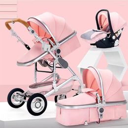 Cochecitos Cochecito de bebé 3 en 1 con asiento de coche Carro multifuncional de lujo Rosa plegable alto paisaje nacido