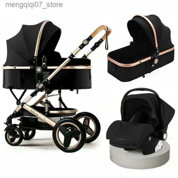 Poussettes # Poussette bébé 3 en 1 avec siège autoluxe landau poussette bidirectionnelle amortisseur pour nouveau-né chariot poussette pliable L240319