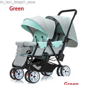 Poussettes # Voiture Dvr Poussettes # Poussette jumelle pour bébé pouvant s'asseoir et s'allonger Chariot à quatre roues Highland Scape Chariots légers à double siège 04 ans Dr Dhivm Q231215