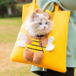 Kinderwagens Cartoon Kat Tas Hond Puppy Kitten Carrier Outdoor Reizen Handtas Canvas Schoudertas Comfort Tote Bag Ademende Pet Bag