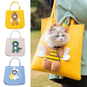 Poussettes Sac de transport pour chat Sac à dos en toile pour animaux de compagnie Sac à main pour chien visible Doux respirant Adorable Grande capacité réglable Anti-fuite