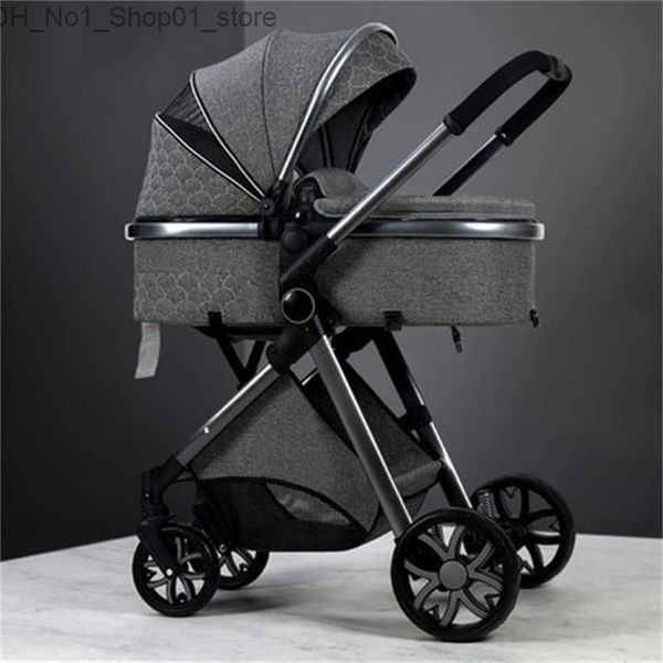 Poussettes # Modèle à carreaux bébé poussette 3 en 1 haute paysage chariot doux au toucher multicolore enfant en bas âge berceau puchair nouveau-né coton matériel rue ba01 C23 Q231215