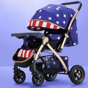 Poussettes # designer Poussettes à quatre roues Poussettes paysagères hautes Chariot de voiture pour bébé Landau Poussette multifonctionnelle pliable et lavable L240319