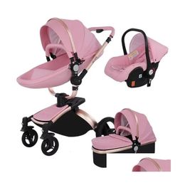 Strollers Designer Hoge kwaliteit Baby Stoller 3 In 1 PRAM Landschap Vouw PU Leather Wagen Carriage Cars Geboren Mushair Verkoop zoals Cakes S OTZMF