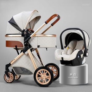 Poussettes # Designer New Baby Stroller High Landscape 3 in 1 Carriage Luxury Pushchair Cradel Carrier Kinderwagen Car1 Suit Popular Fashion Q240429