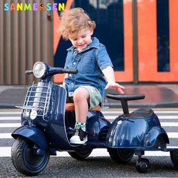Cochecitos# automóvil eléctrico para motocicleta eléctrica para niños ida en 3 ruedas en vehículos con batería con batería de doble viaje para niños Tricycle Ride on Toys T240509