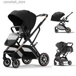 Strollers# Fashion High View Baby Stroller met ergonomische stoel Subwoofer geschikt voor pasgeboren draagbare baby -kinderwagens één overhandig aan gekantelde mand drukstoel Q240529
