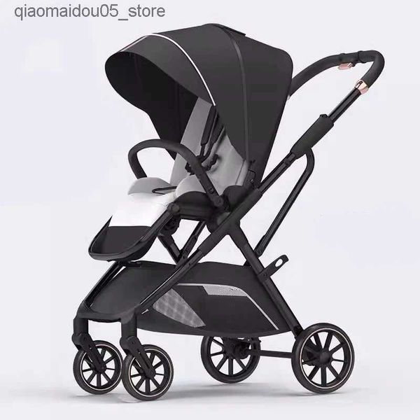 Poussettes # Fashion High View Baby poussette avec un siège ergonomique Subwoofer adapté au bébé portable pour le nouveau-né Prams une main à la chaise de poussée du panier incliné Q240413