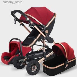 Poussettes # Poussette bébé haute paysage 3 en 1 avec siège auto poussette rose landau de voyage de luxe siège auto et poussette porte-bébé poussette L240321