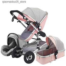Cochecitos# High Landscape Baby Corredor 3-en-1 con asientos de automóvil Pink Baby Stroller Luxury Station Wagon Pram asientos para automóviles y cochecito para bebés Q240413